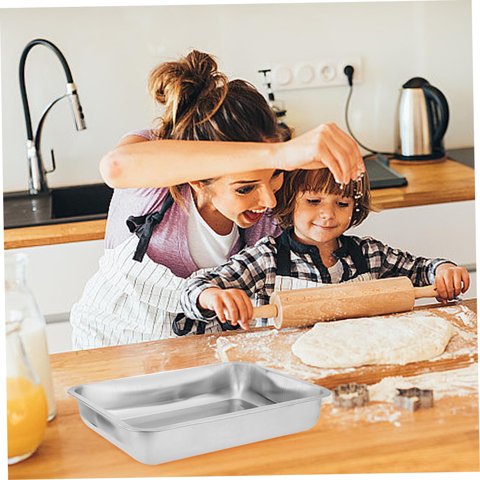 Nirelief Stainless Steel Tray Food Grade 12x10inch 2inch Depth Polished Oven Tray Washable Rectangular Rust Resistant Thickened Baking Pan Baking Pan Stainless Steel Tray Baking Tray