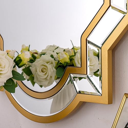 Miniatura 3 de Chende Espejo de pared decorativo para comedor, espejo de granja con marco de madera de bronce y vidrio biselado, espejo de baño irregular de 32 x