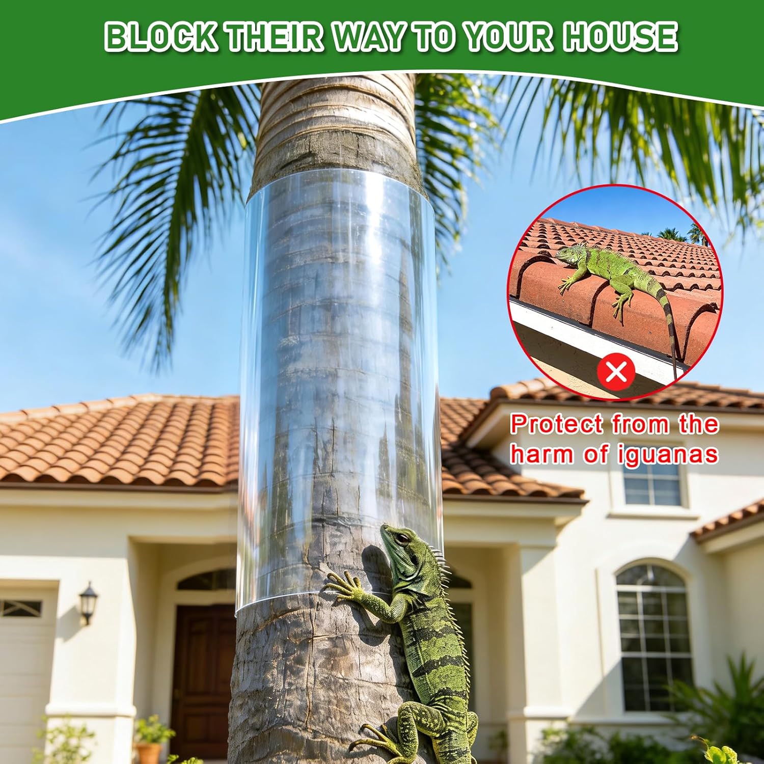 2 Roll Iguana Tree Wrap for Iguana Prevention - 48"Lx16"W PET Plastic Tree Trunk Protector Guard for Iguana Tree Wrap Damaged Bark, with 2 Waterproof Transparent Acrylic Double-Sided Adhesive