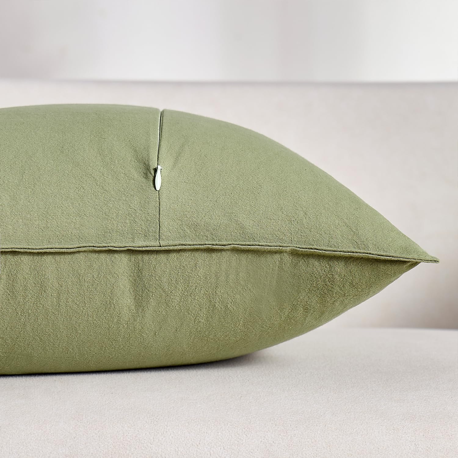 Serento Cushion Covers Green 45cm x 45cm Pack of 2 Cushions Cotton Soft Decorative Square Throw Pillow Case Flange Pillowcases for Livingroom Sofa Bedroom 18x18 Inch Sage Green - Image 4