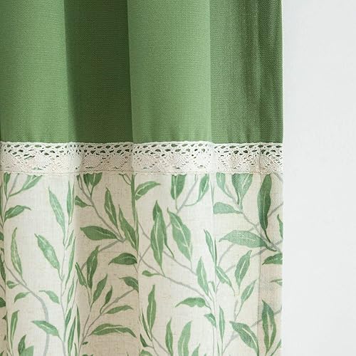 VOGOL Cortinas con patrón de hojas de 84 pulgadas de largo, cortinas texturizadas de lino con bolsillo para barra para sala de estar, comedor,