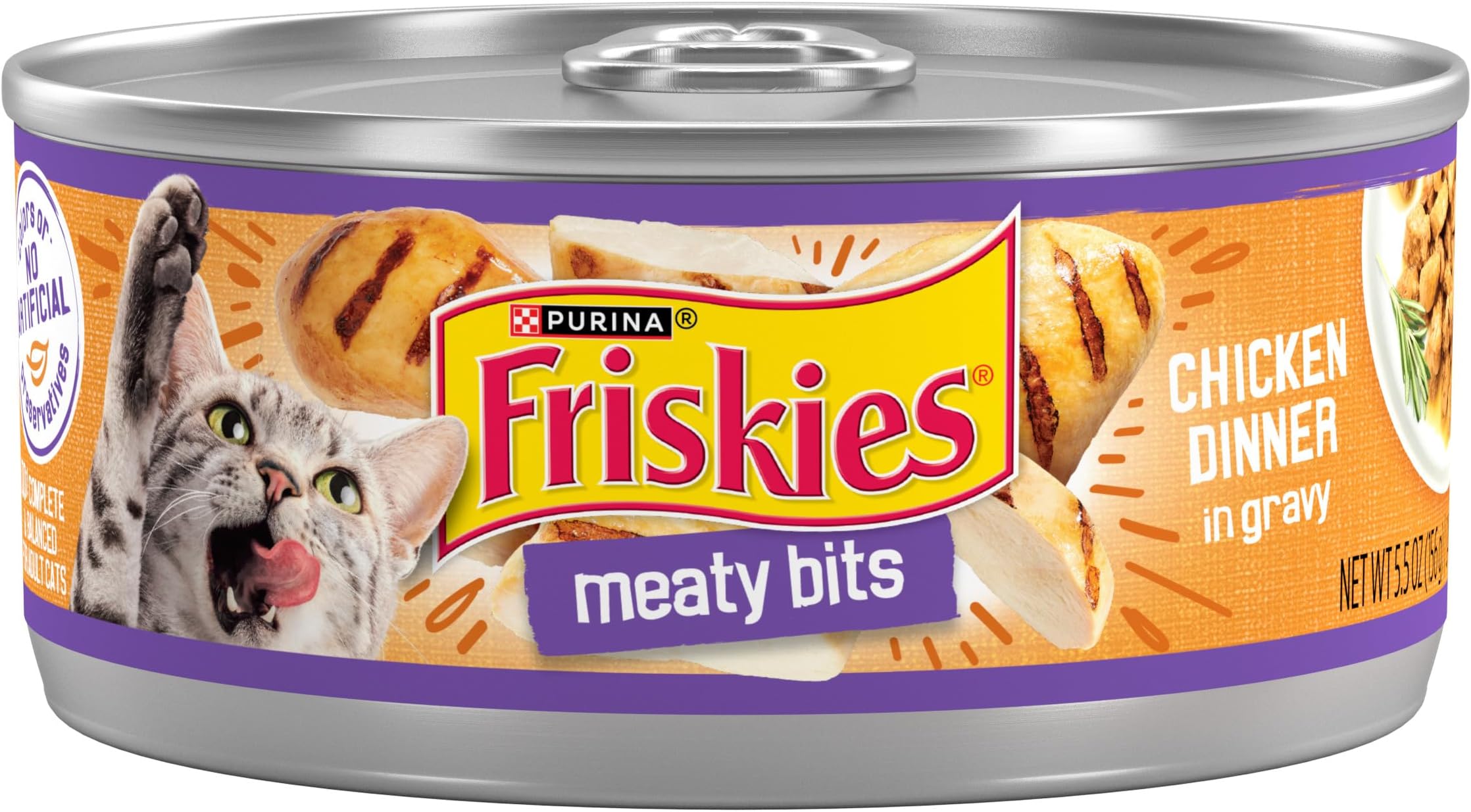 Purina Friskies Meaty Bits Wet Cat Food in Gravy, Chicken, (24) 5.5 oz Cans