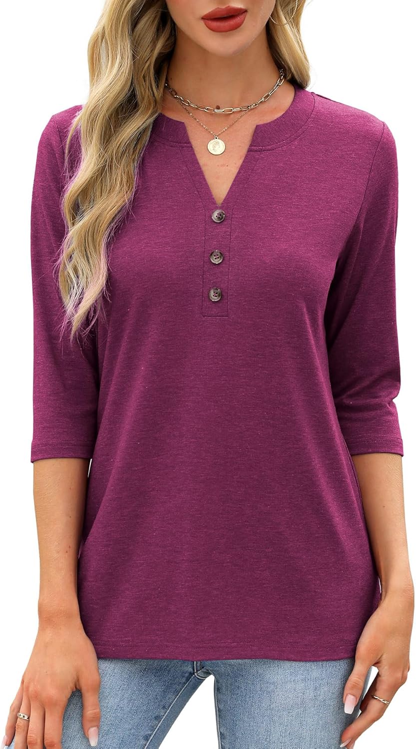 JomeDesign Womens Tops 3/4 Sleeve V Neck Shirts Dressy Casual Tunic Blouses Summer Tees - Image 3