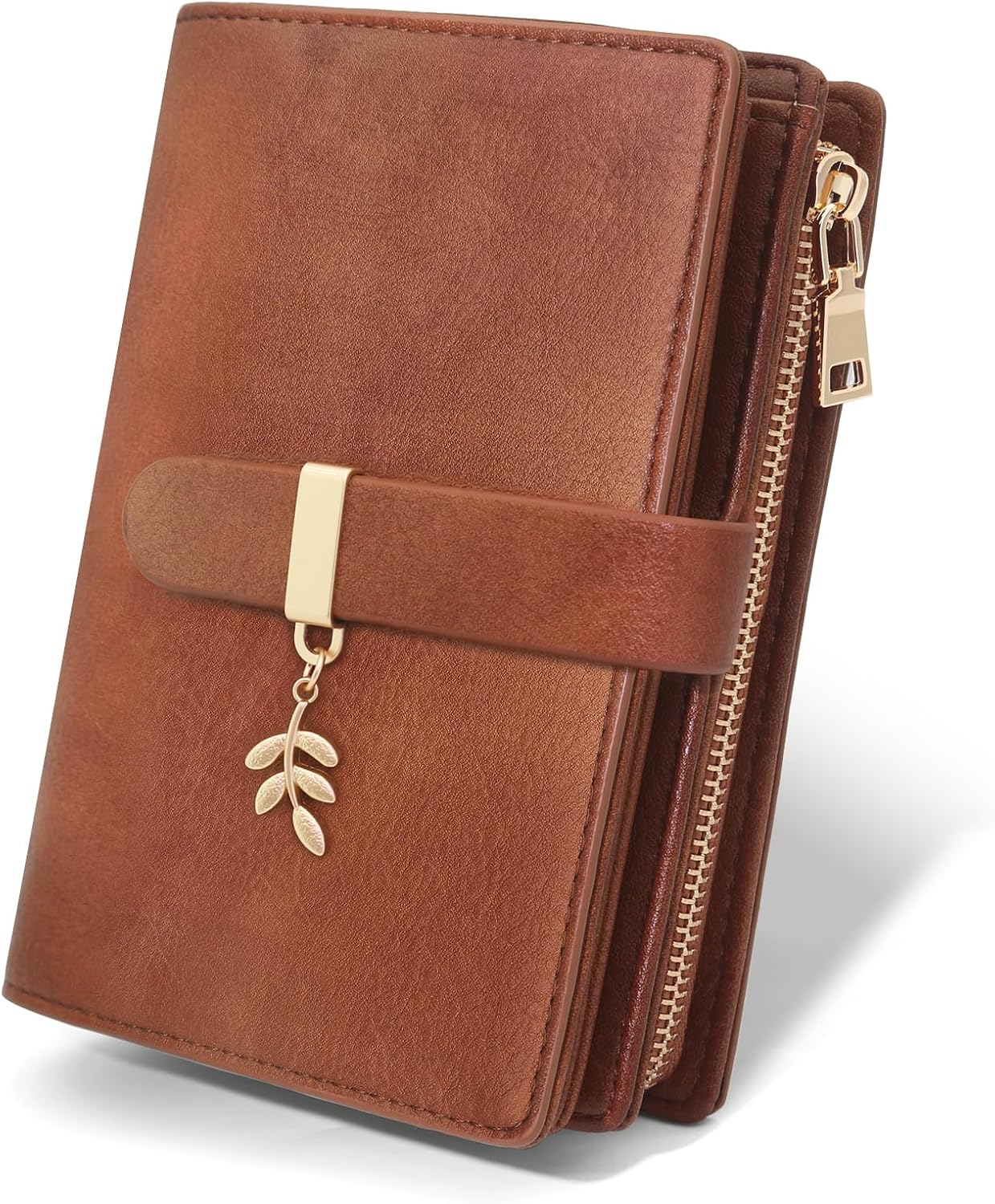 RFID Blocking Trifold Wallet for Women PU Leather Credit Card Holder Brown