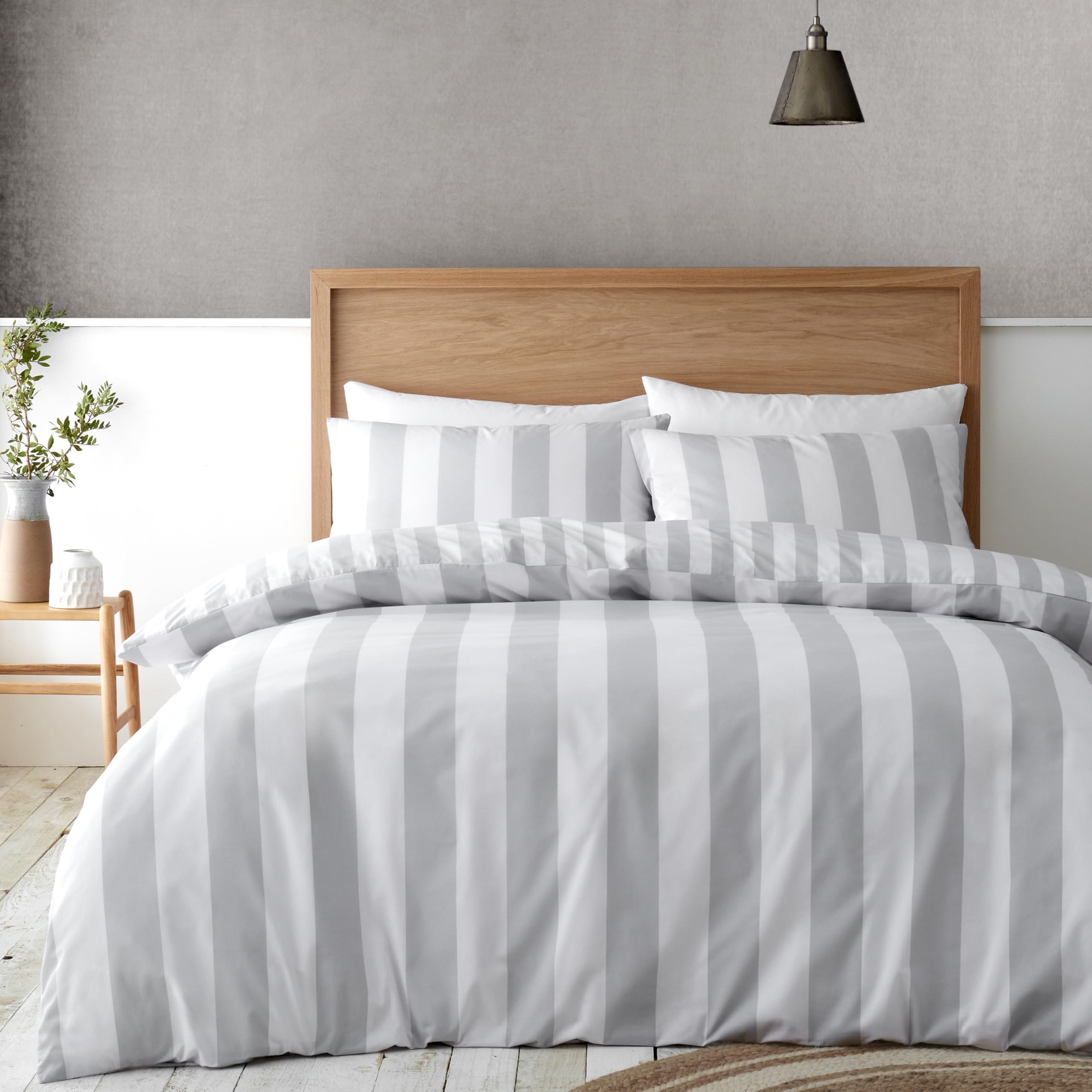 Catherine Lansfield  Silver Cove Stripe Reversible Duvet Cover Set in Size Single, Sports Direct