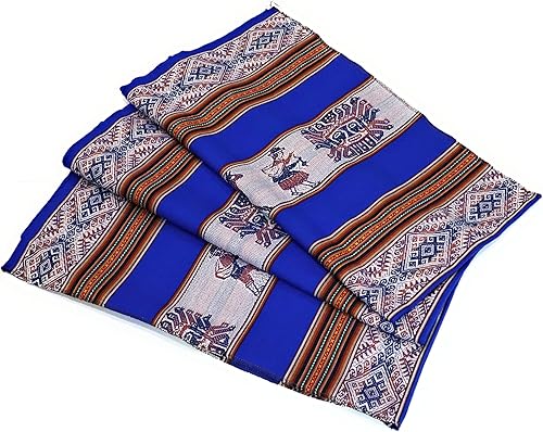 Miniatura 2 de Manta de tapiz, manta de arte peruano, textil multicolor, azul y rojo real, 47.24 pulgadas de largo x 47.24 pulgadas de ancho