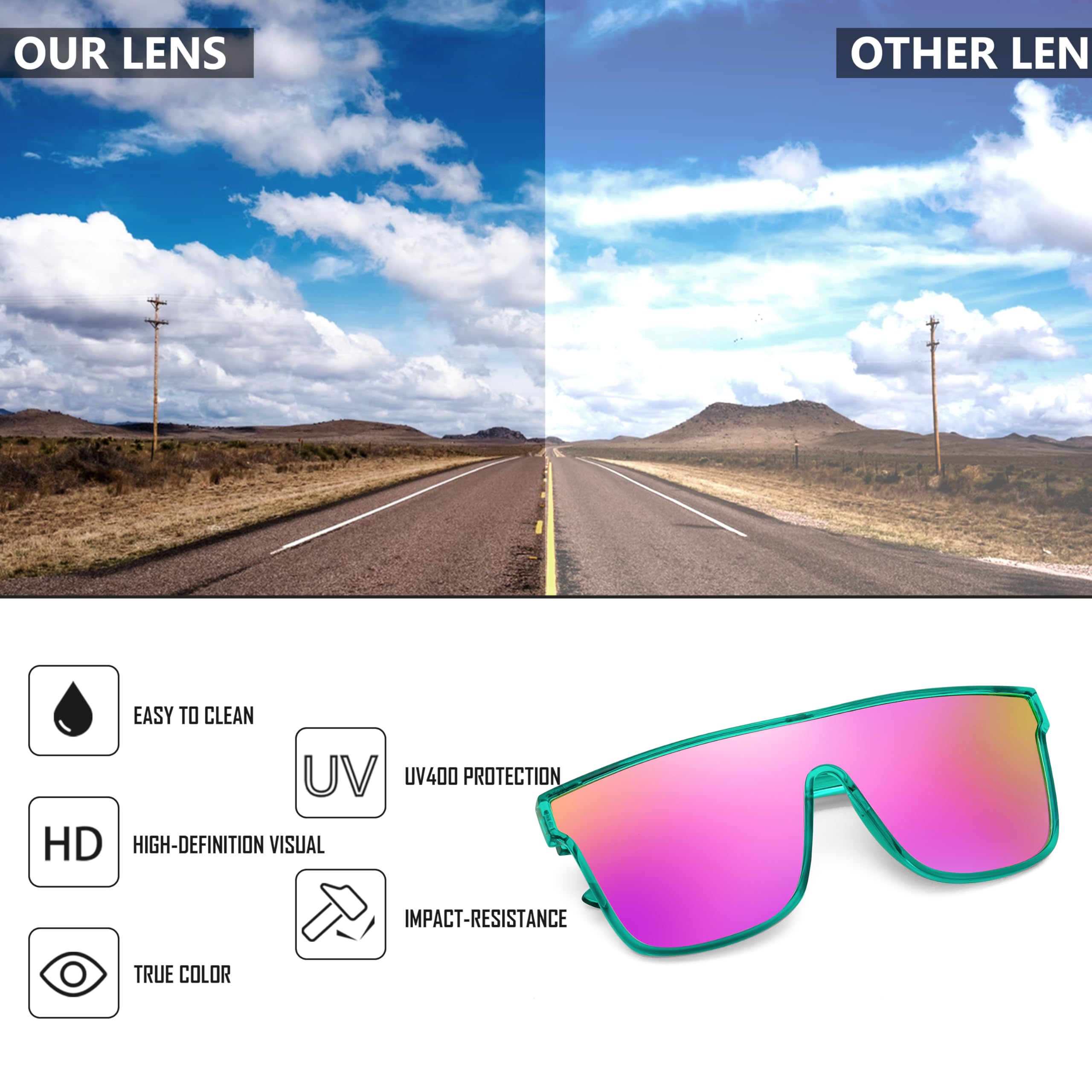FEISEDY Sunglasses for Women Men, Fashion Mirrored Single Lens, Driving Beach Sunnies UV400 Shades B2996 - 5