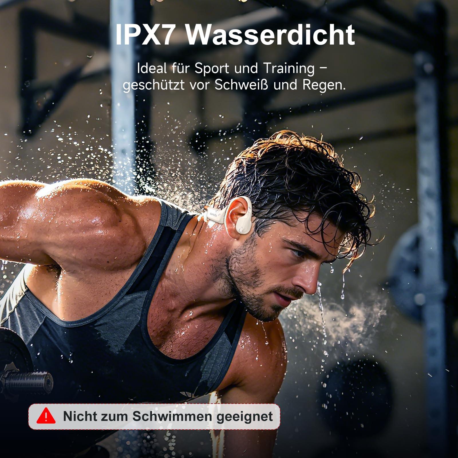 Knochenleitung Kopfhörer Bluetooth 6.1, IPX7 wasserdichte Open-Ear Kopfhörer mit Mikrofon, leichte Bone Conduction Headphones für Laufen, Fitness, Radfahren - Orange