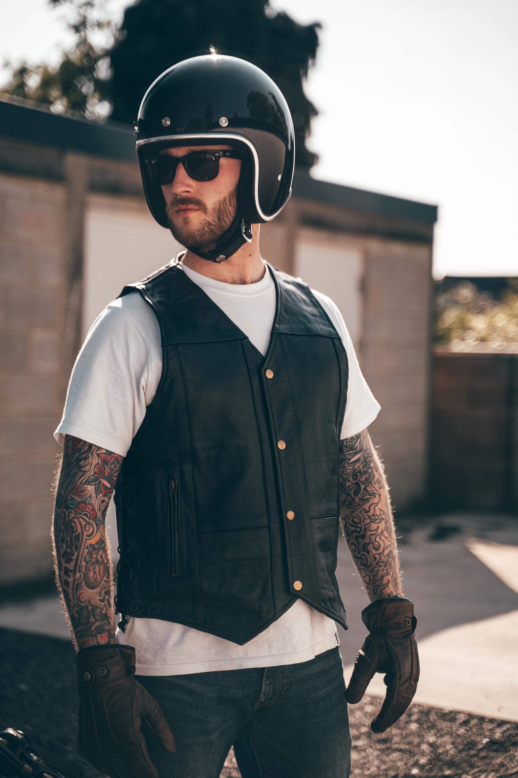 Texpeed Gilet moto en cuir pour homme coupe - Véritables poches fermeture éclair de qualité moto/coupe gilet avec côtés tressés Noir - 10XL