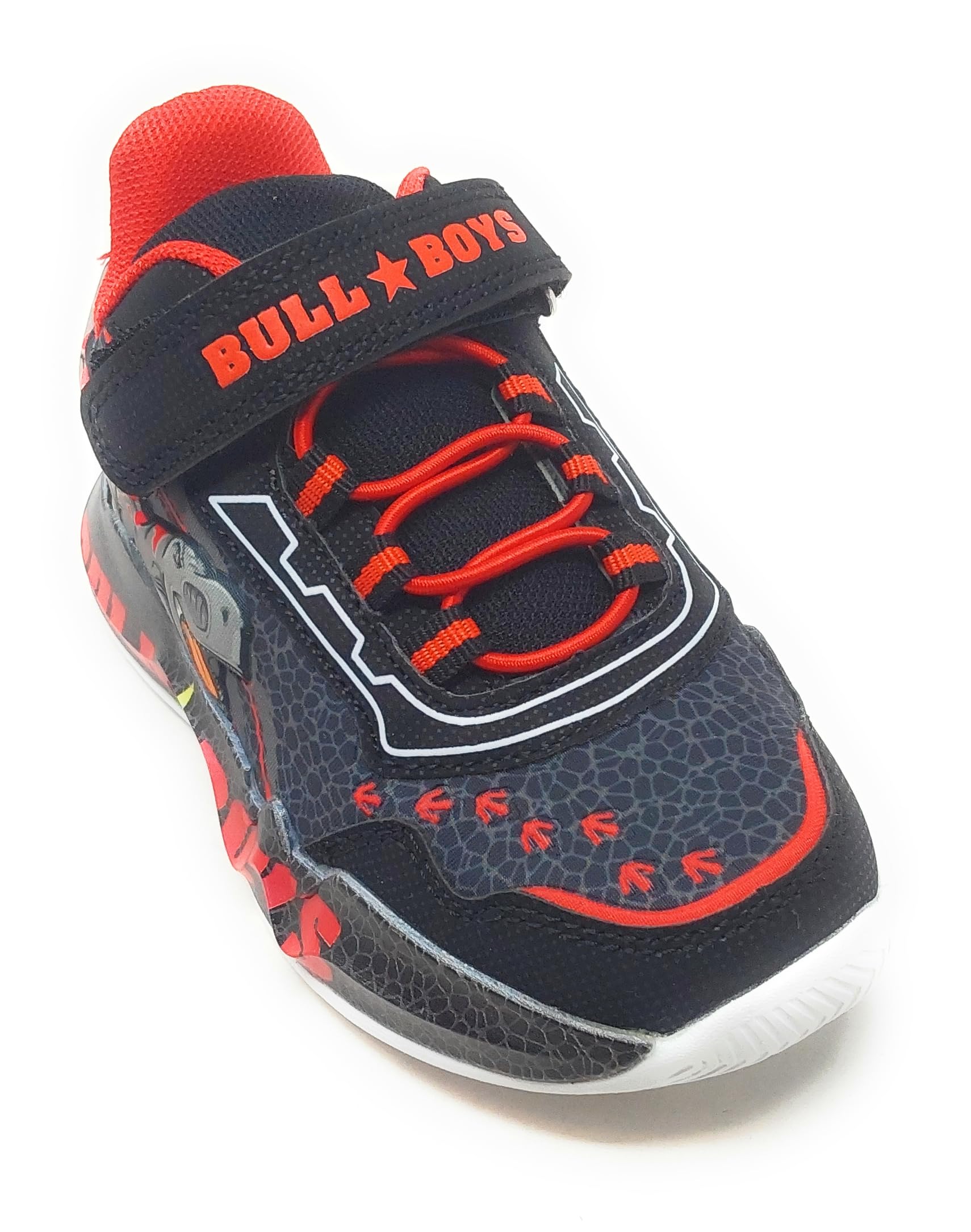 Bull Boys Scarpe Sportive per Bambini con luci e Dinosauro,Sneaker con Suola Antiscivolo amortizzante (Nero-Rosso, Sistema Taglie Calzature EU, Adolescente, Numero, Media, 31)