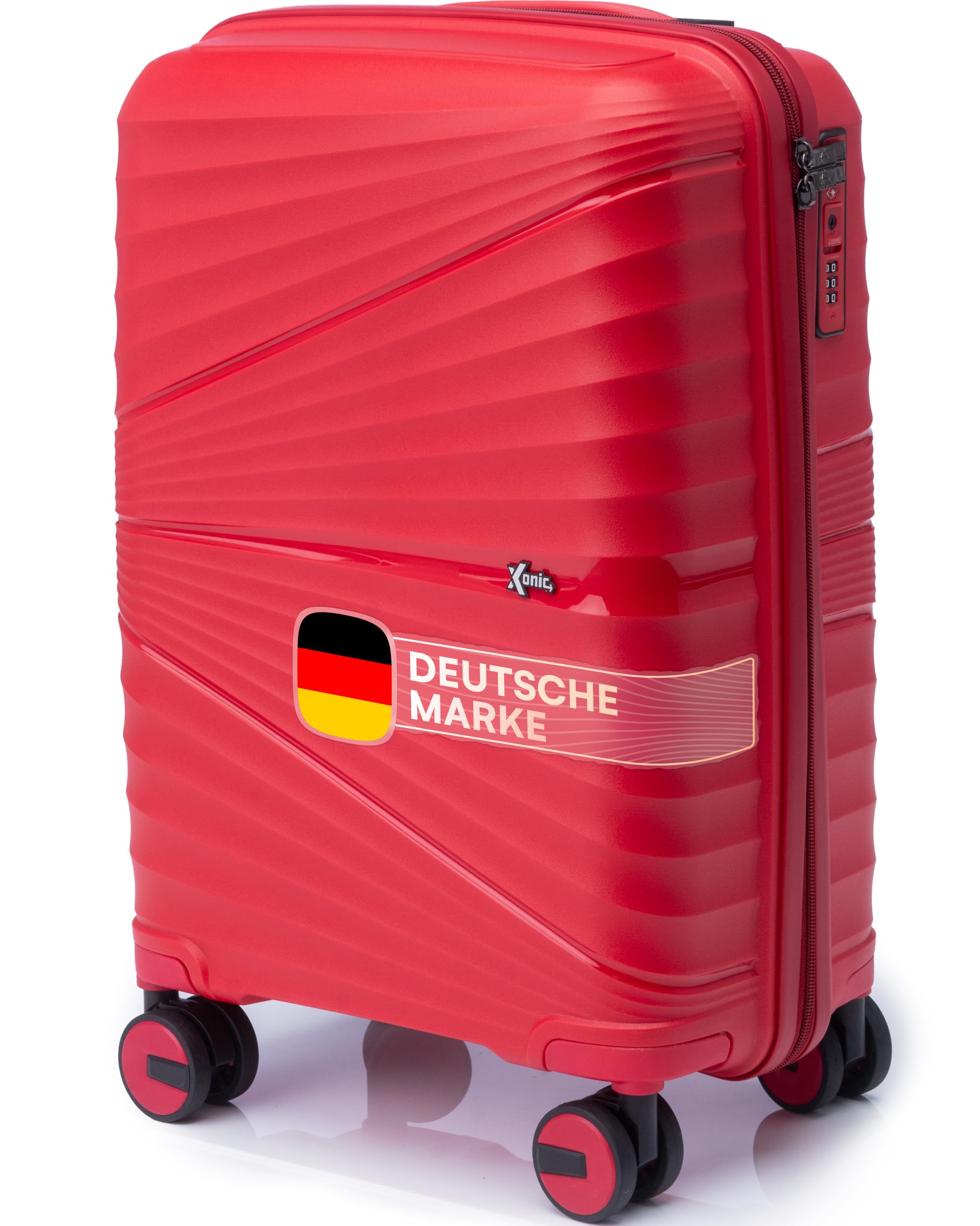 Xonic® Hartschalenkoffer Serie aus Polypropylen mit 360° Doppelrollen & TSA-Schloss – Reisekoffer in verschiedenen Größen & Farben (Rot, M (40L))