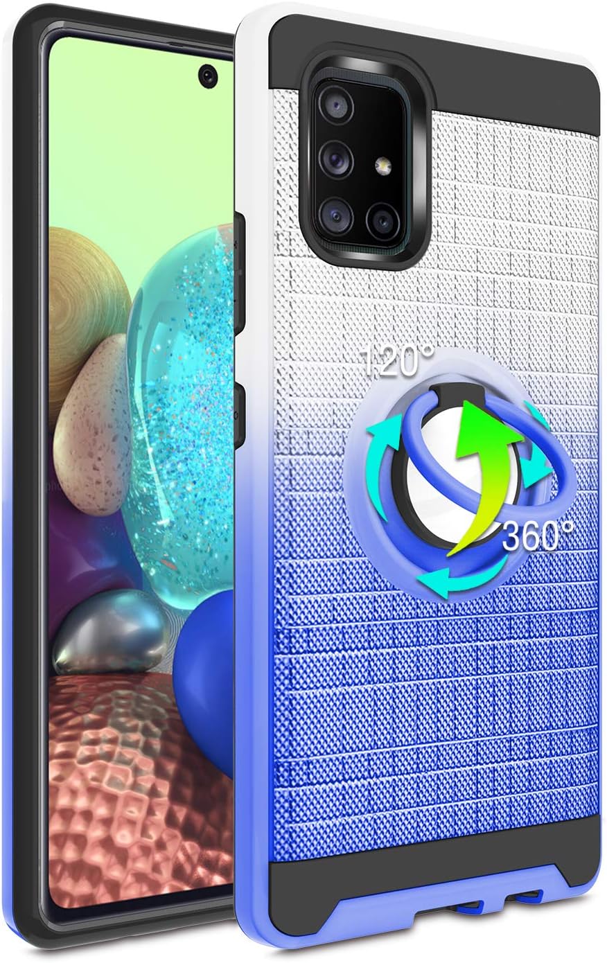 Atump Galaxy A71 5G Case, Galaxy A71 5G Phone Case with HD Screen Protector, 360 Degree Rotating Ring Holder & Kickstand Bracket Cover Phone Case for Samsung Galaxy A71 5G Sliver Blue