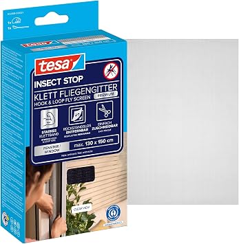 tesa INSECT STOP H&L Fly Screen Premium for Windows, insect screen with strong hook & loop tape, remove without leaving residue, cut to size - 130 cm x 150 cm - Anthracite Transparent