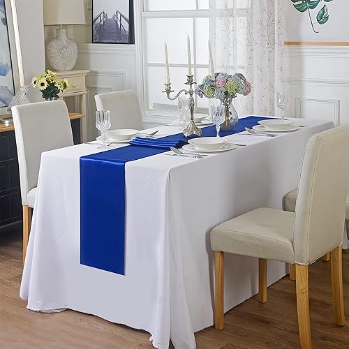 Miniatura 7 de Paquete de 5 caminos de mesa de satén de 12 x 108 pulgadas de largo, camino de mesa de seda satinada azul real para boda, cumpleaños, recepción,