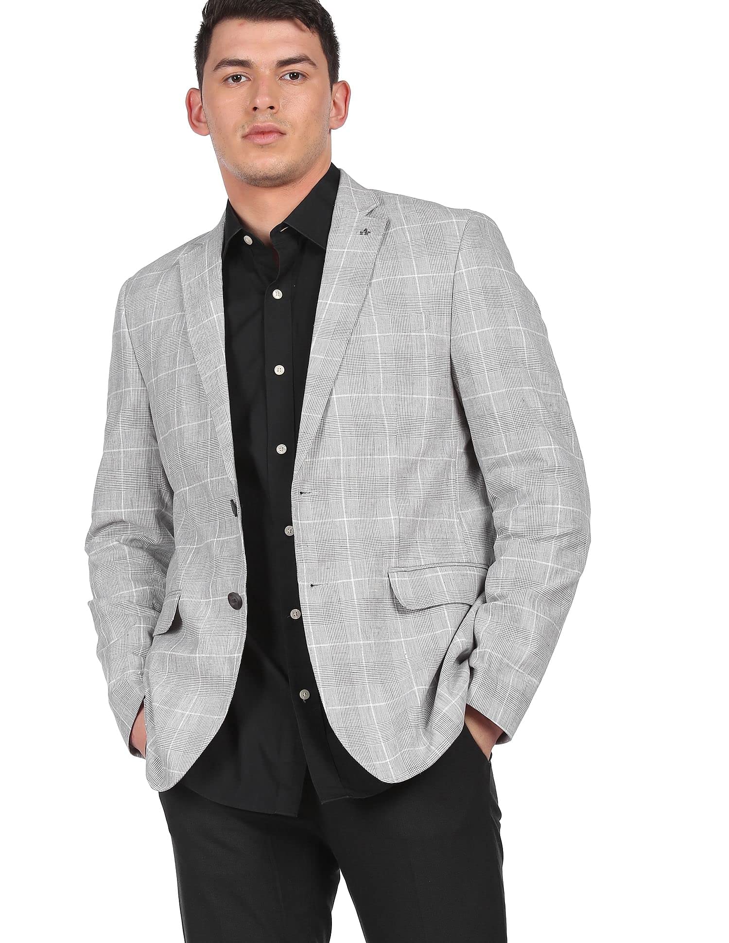 arrow Men Light Grey Notch Laple Collar Check Formal Blazer Regular-picture-11