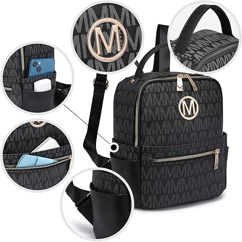 Miniatura 3 de MKP - Mochila pequeña para mujer y mujer, con múltiples bolsillos, con bolsillo frontal con cremallera, Negro -, Mochilas Daypack