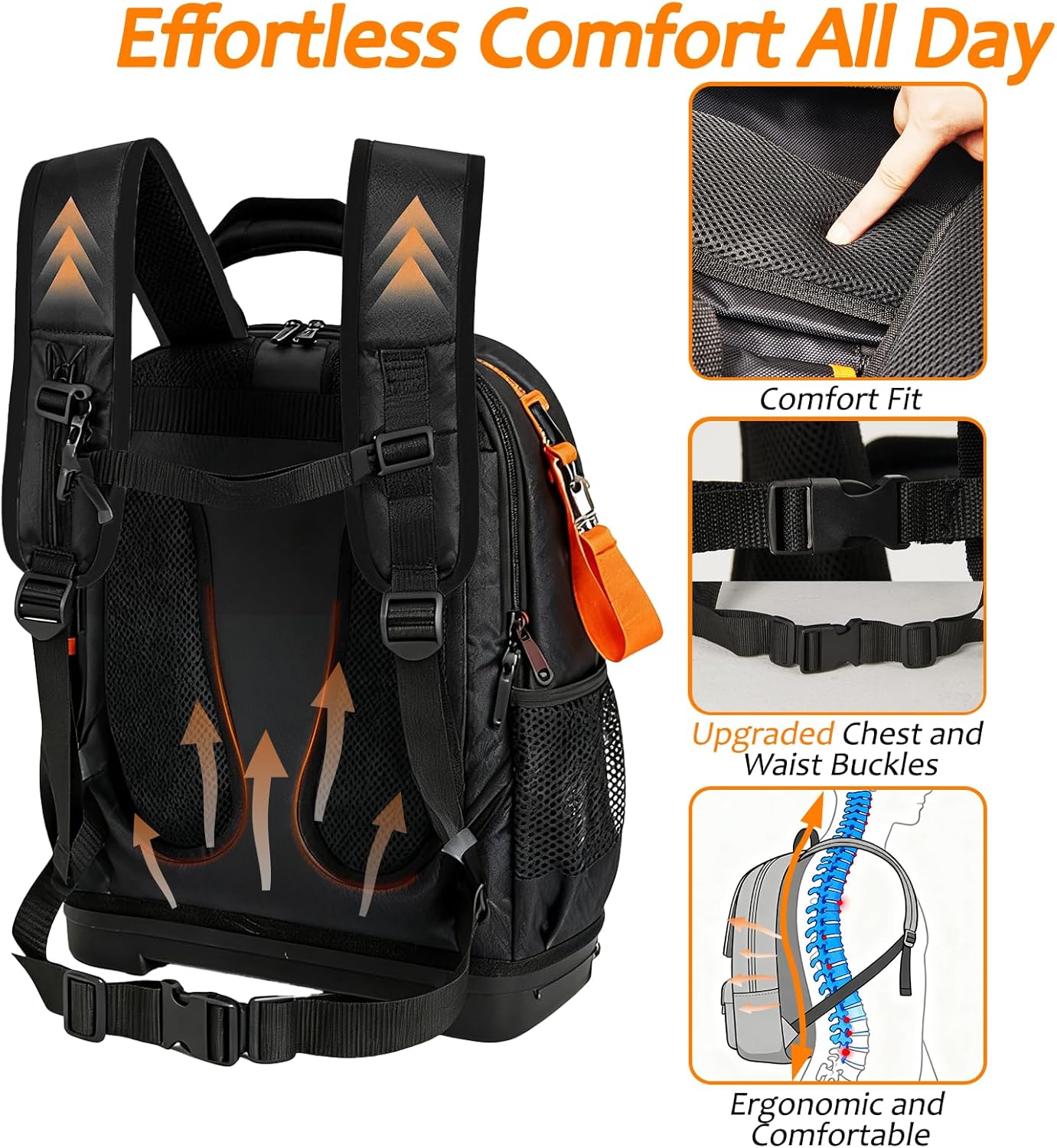 Tool Bag Backpack, Electrician Tool Backpack Heavy Duty with Laptop Compartment，Hvac Tool Back Pack w/Waterproof Molded Hard Bottom, Work Hvac Tool Backpack for Men Women Mechanic Construction