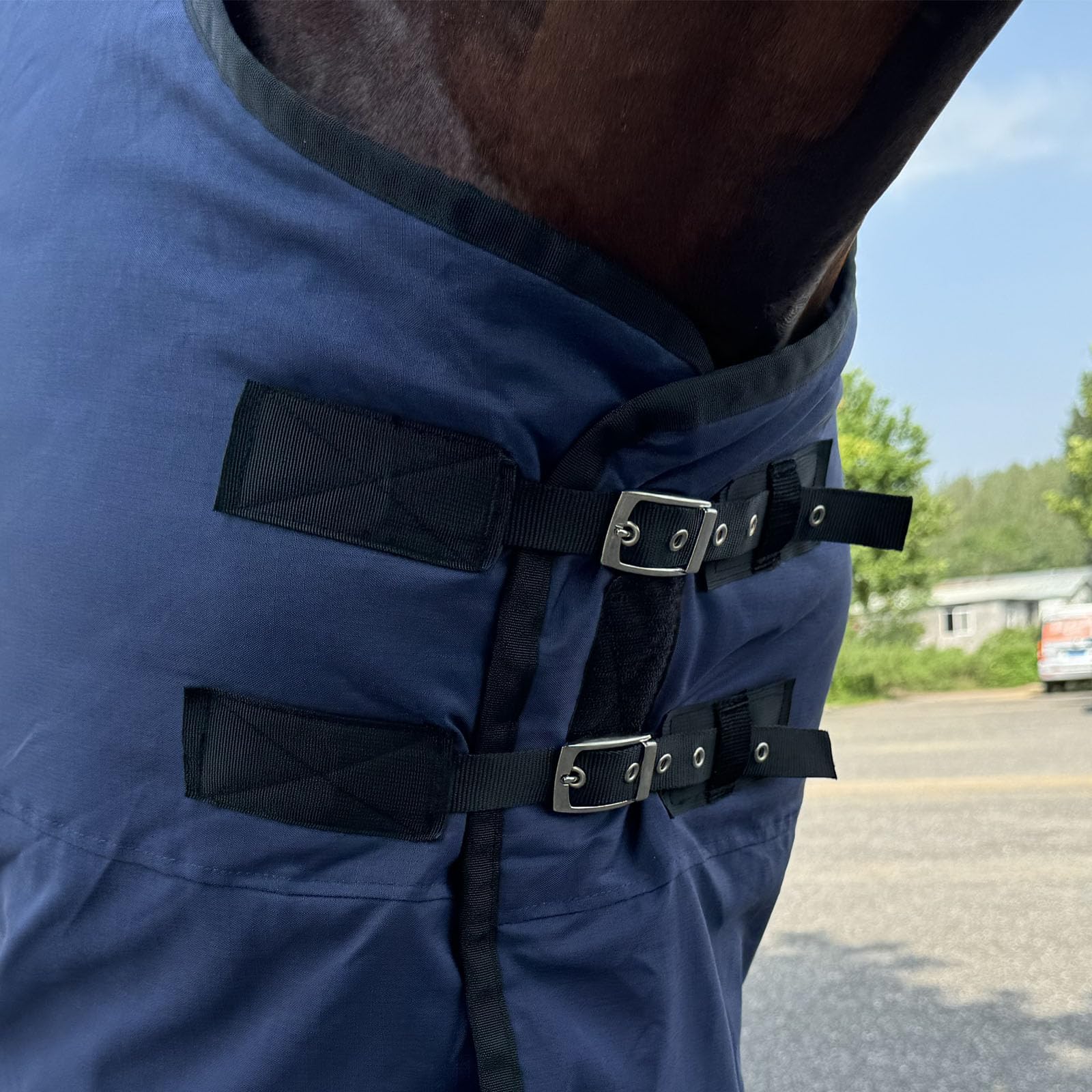 Manta de caballo 1200 D, manta de caballo con cubierta de cuello desmontable, relleno de 220 g, manta impermeable a prueba de nieve para caballo (EE. UU. 72 pulgadas (UE 135 cm)
