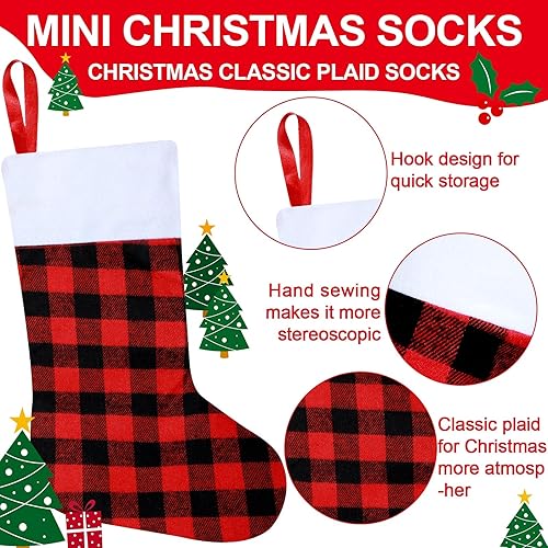 Miniatura 3 de Skylety Medias de Navidad a granel de 8.3 pulgadas, mini medias de Navidad de búfalo a cuadros, calcetines de felpa, decoraciones colgantes para