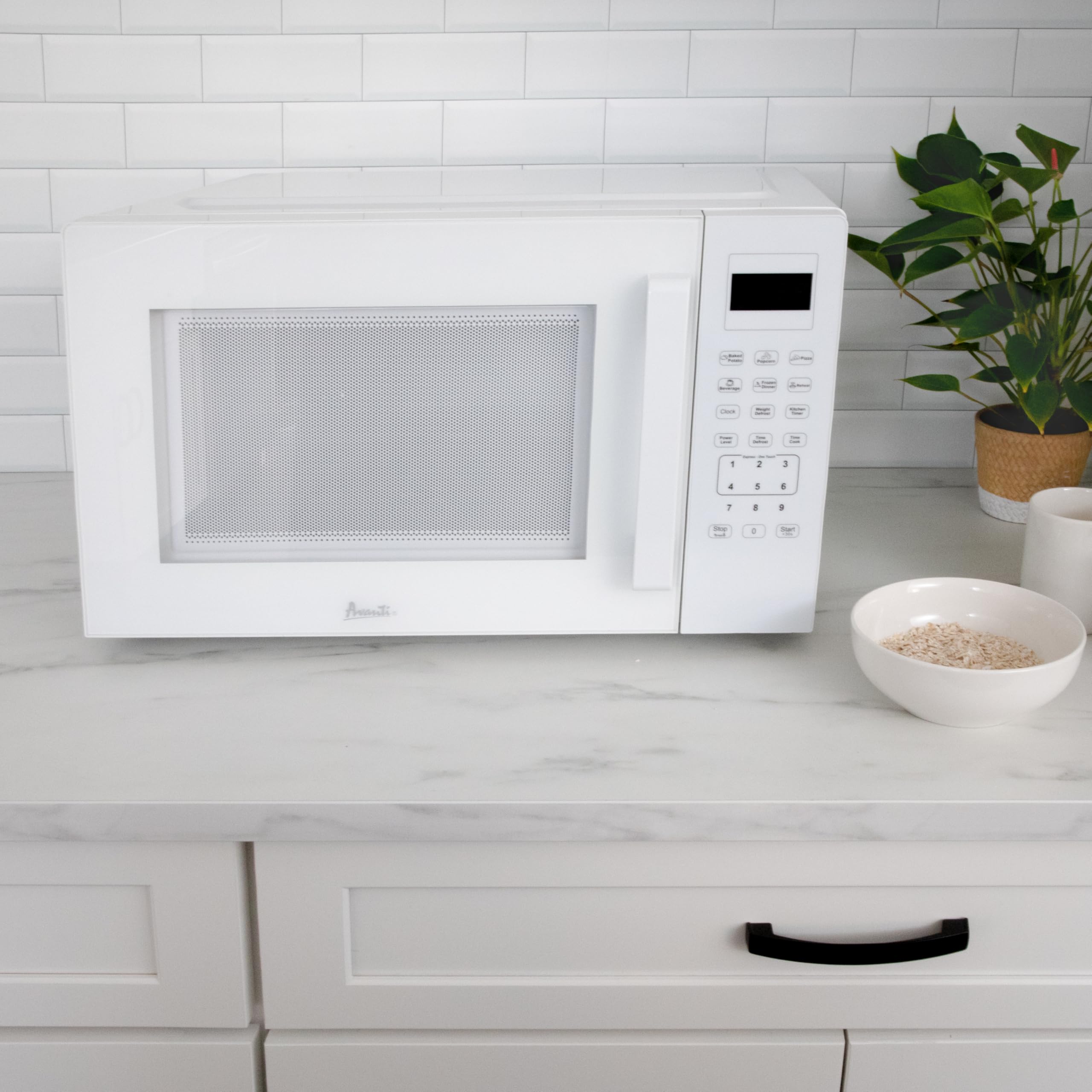 MT150V0W Horno microondas de 1000 vatios compacto con 9 ajustes de precocción, descongelación rápida y por peso, panel de control electrónico y tocadiscos de vidrio, 1.5 pies cúbicos, color 2