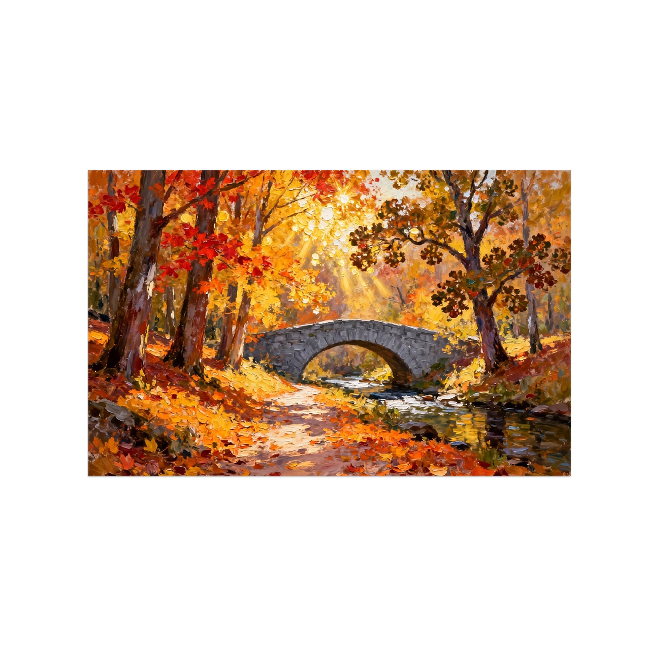 Ozpwbvy Unframed Autumn Bridge Landscape Canvas Wall Art Picture 40X65cm