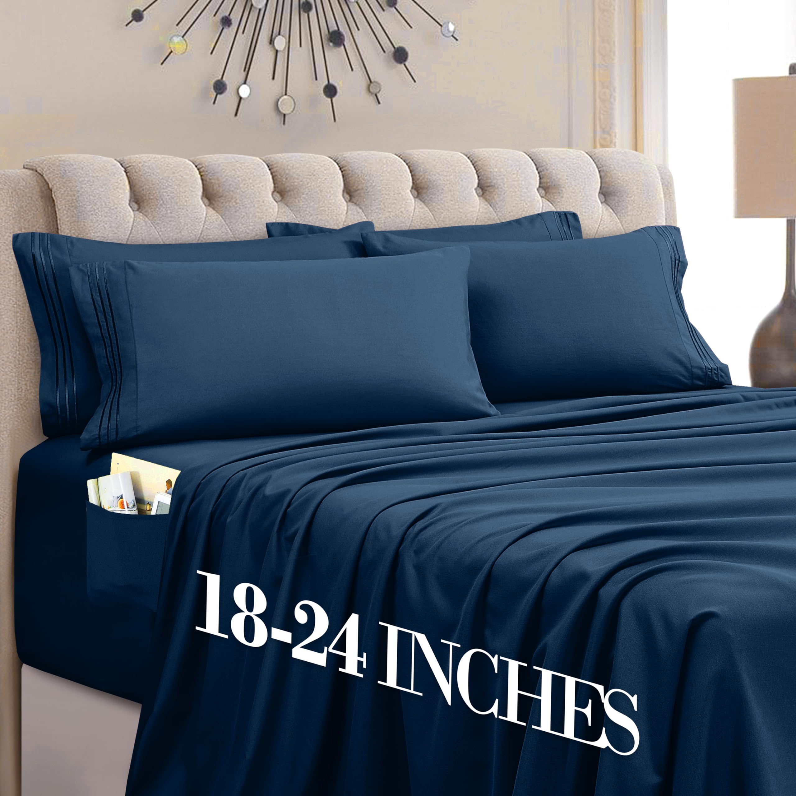 Mocassi Luxury 4-Piece Sheet Set, Ultra Soft 1800 Premium Hotel Quality Microfiber Sheet Set, Fits Mattresses Up to 18 to 24 Inches Extra Deep Pocket - Breathable and Secure Fit, Twin, Navy Blue