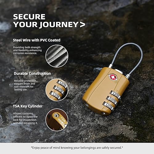 Miniatura 5 de Cerraduras TSA para equipaje, candado pequeño combinado con cable, candados de equipaje aprobados por la TSA, candado combinado con código, para