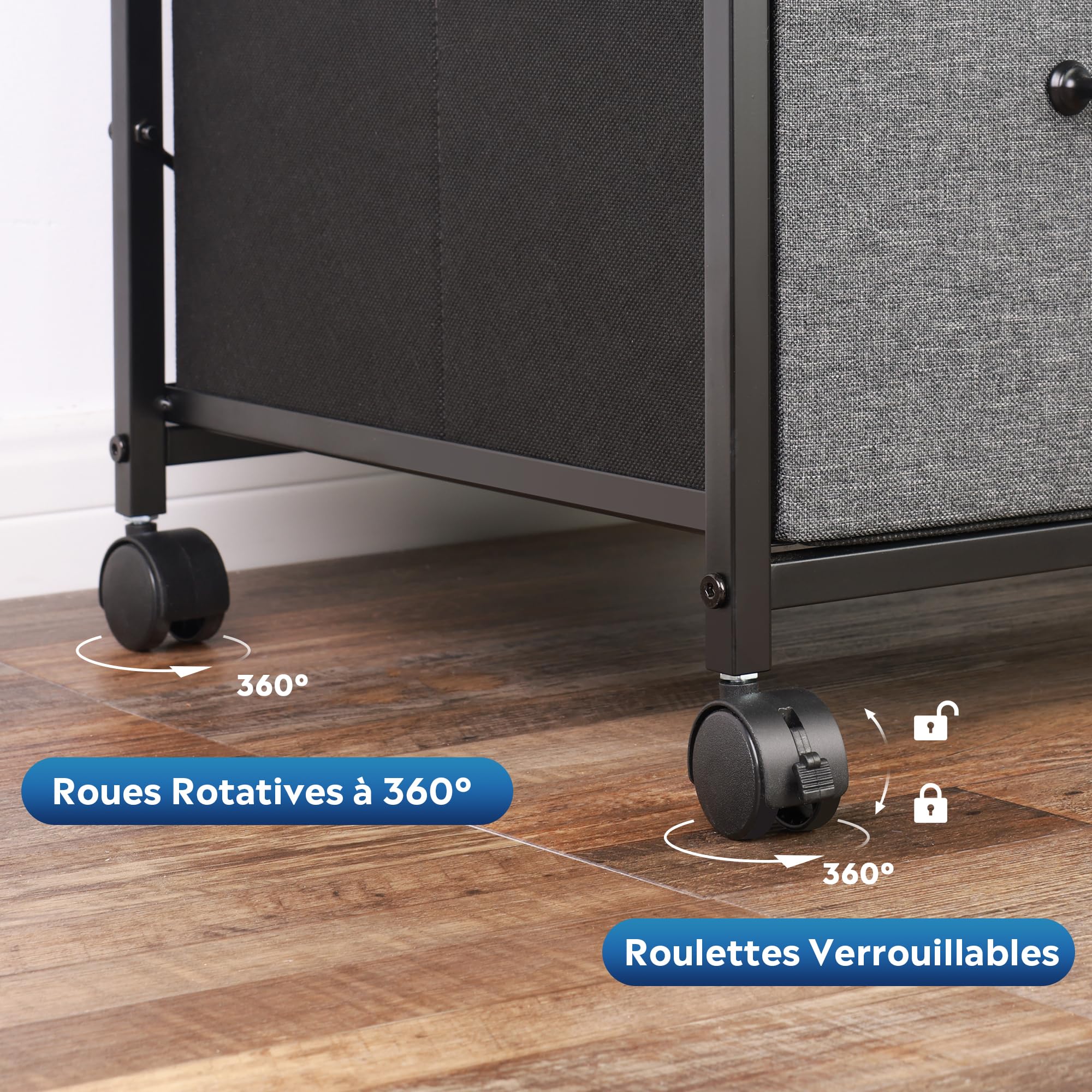 DEVAISE Caisson de Bureau Mobile 3 Tiroirs - Meuble Imprimante avec Étagère Ouverte pour A4/Letter - Gris