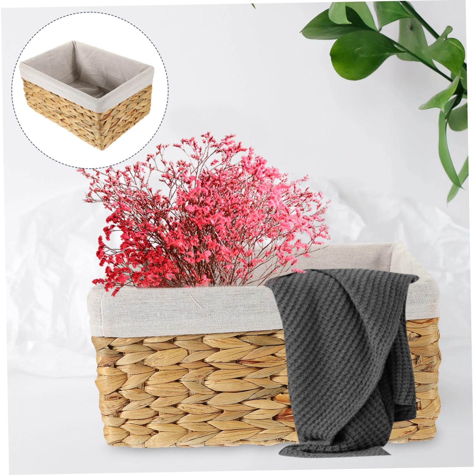 Ciieeo Cesta Organizadora Tejida de Hyacinth con Forro de Lino para Almacenamiento y Organización en Sala o Escritorio con Gran Capacidad Rectangular