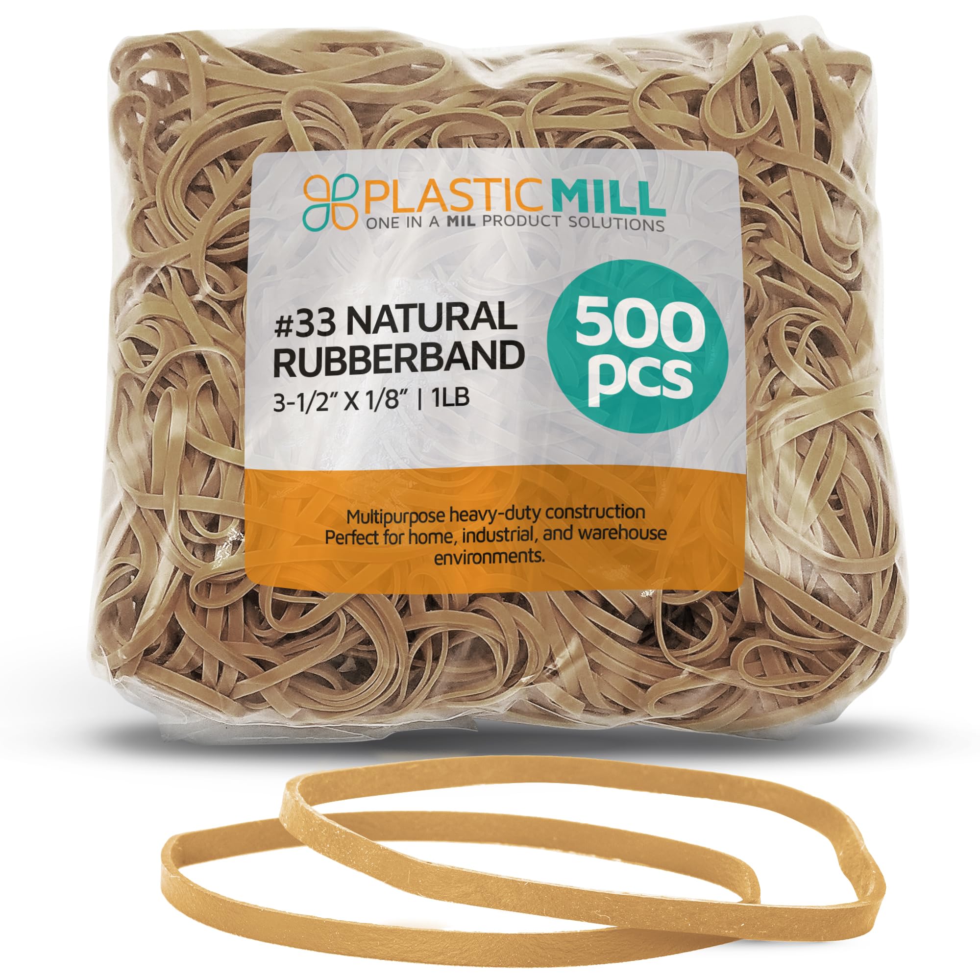 PlasticMill #33 - Elastici in gomma, per ufficio, naturale, 1 libbra, confezione da 500