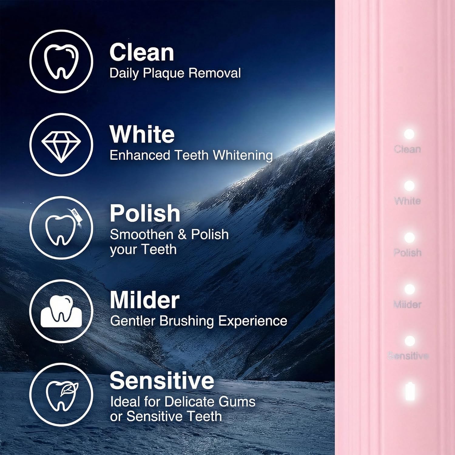 Bamboo Electric Toothbrush for Adults，Sonic Electric Toothbrush with 4 Bamboo Heads, Soft Castor Oil Bristles, 5 Modes, Smart Timer, Sonic Technology, IPX7 Waterproof, 70-Day Battery Life-Pink