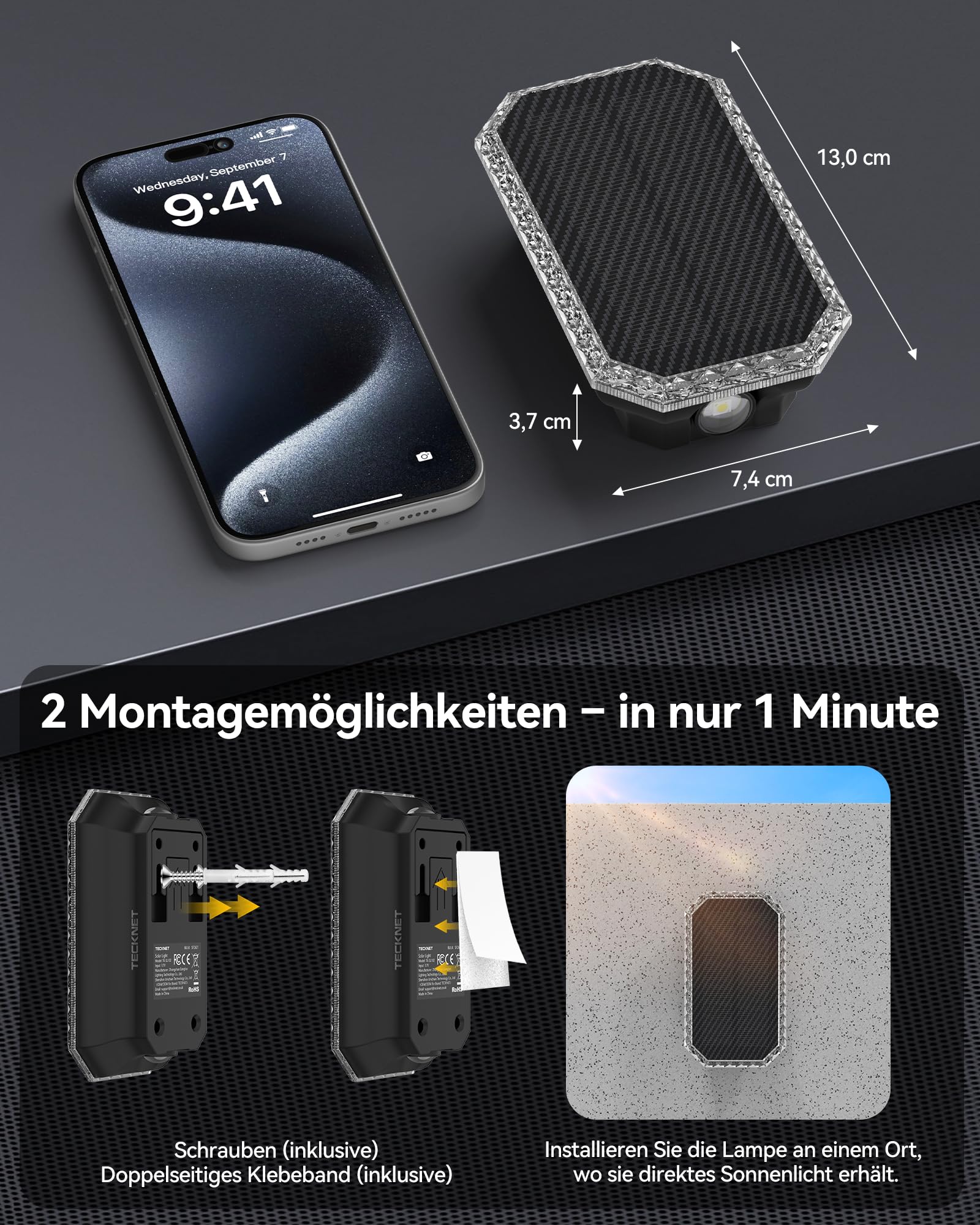 TECKNET Solar Wandleuchten für außen, Up & Down Licht, 8 Stück | Solarlampen für außen Wand, Lange Leuchtdauer, IP67 Wasserdicht, 3 Farben (3000K/4000K/6500K), für Haus Garten Zaun Hof