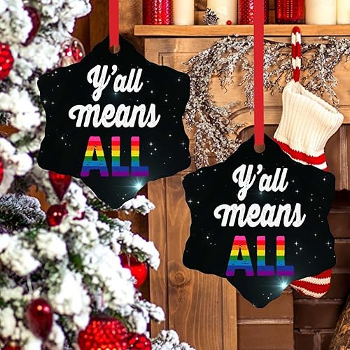Miniatura 7 de Adorno de Navidad Y'all Means All Holiday Present Ceramic Christmas Tree Ornament Rainbow Gay Rights Lesbian Igualdad Adornos de Navidad LGBT Pride