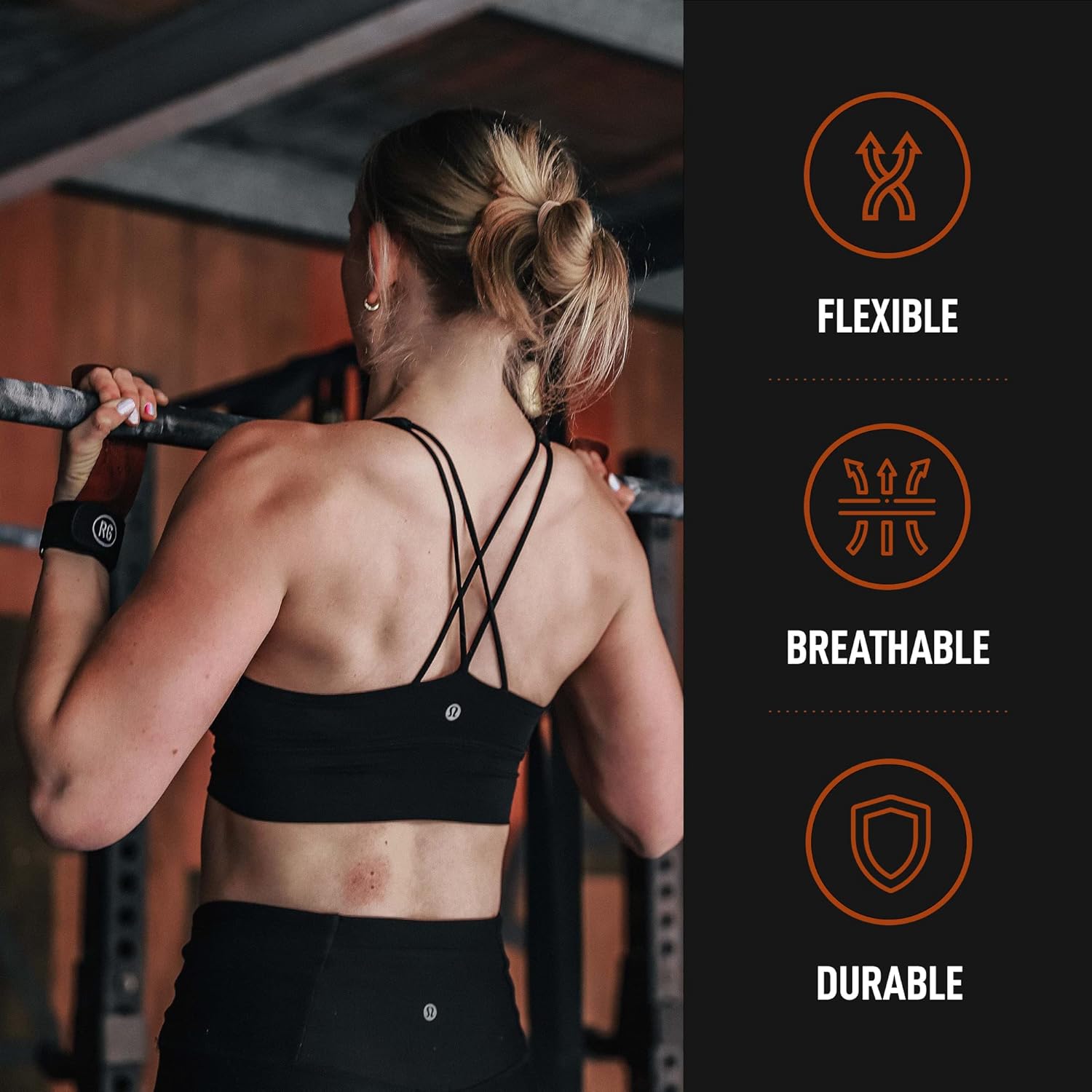 RooGrips Fingerless Premium Leather Hand Grips for Gymnastic Bars, Cross Training, Gym & Home Workouts, Pull Up Bars & Weightlifting - The Most Durable Palm Guard from Rips and Blisters