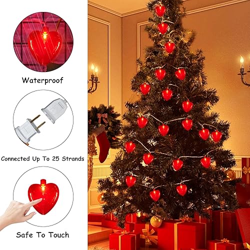 Miniatura 7 de SUNSGNE Guirnalda de luces rojas con forma de corazón, luces de San Valentín, 8.5 pies, enchufables, con 10 luces de corazón rojas para interiores y