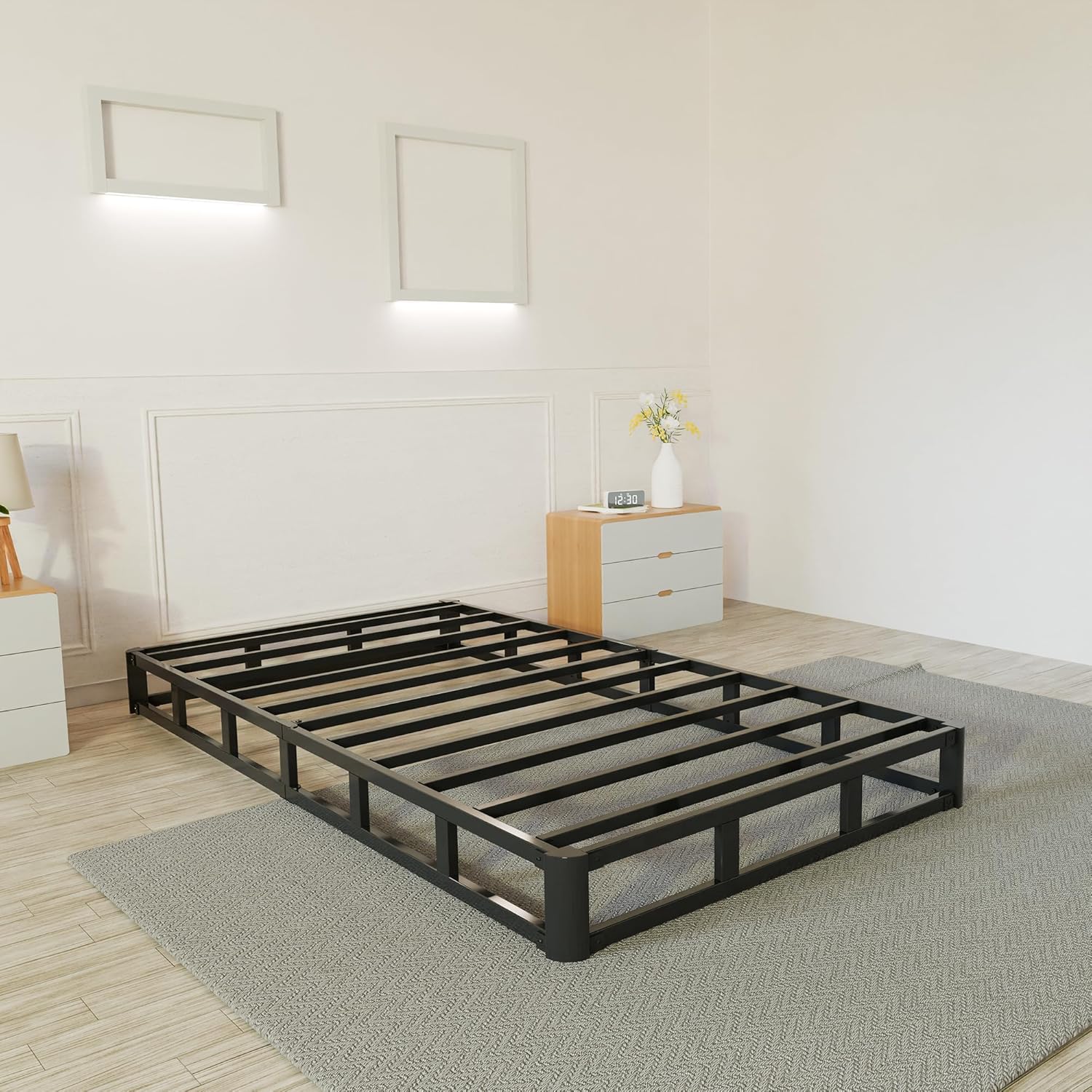 6 Inch Bed Frame Twin Size with Round Corner Edges, Low Profile Floor Bed Frame Metal Platform, No Box Spring Needed, Easy Assembly, Silent Anti Slip
