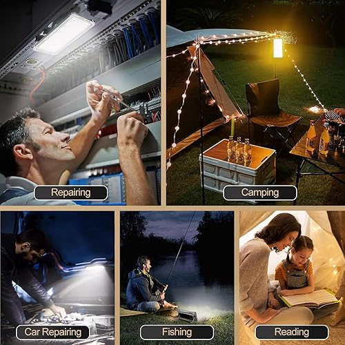 Miniatura 5 de Luz de trabajo solar recargable con banco de energía e indicador de batería, luz de inundación portátil de 178 LED con base magnética, 4 modos IP44