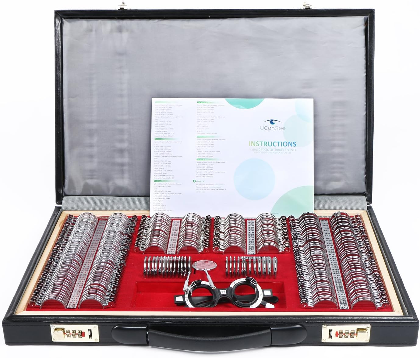 UCanSee 266 Trial Lens Set Optical Kit Metal Rim Wood Frame PU Leather Case