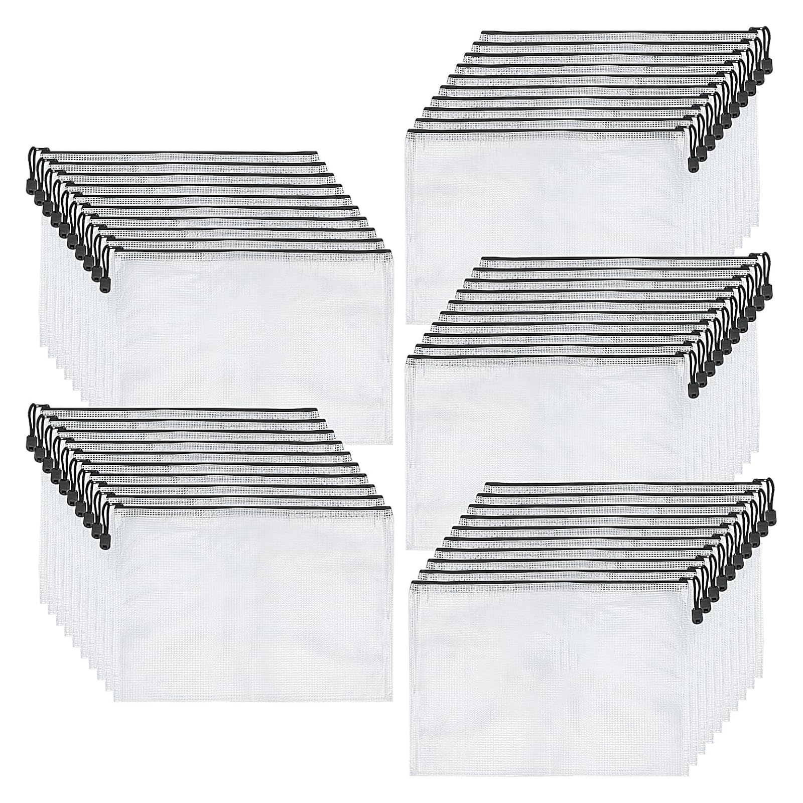 Lot de 50 pochettes A4 noires à fermeture éclair en plastique avec fermeture éclair pour le rangement de fichiers, fournitures de bureau