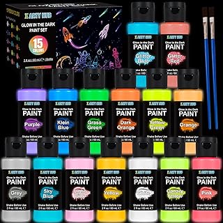 X ARTY HUB Glow in the Dark Paint, 15 Bright Colors (2 oz / 60 ml) with ...