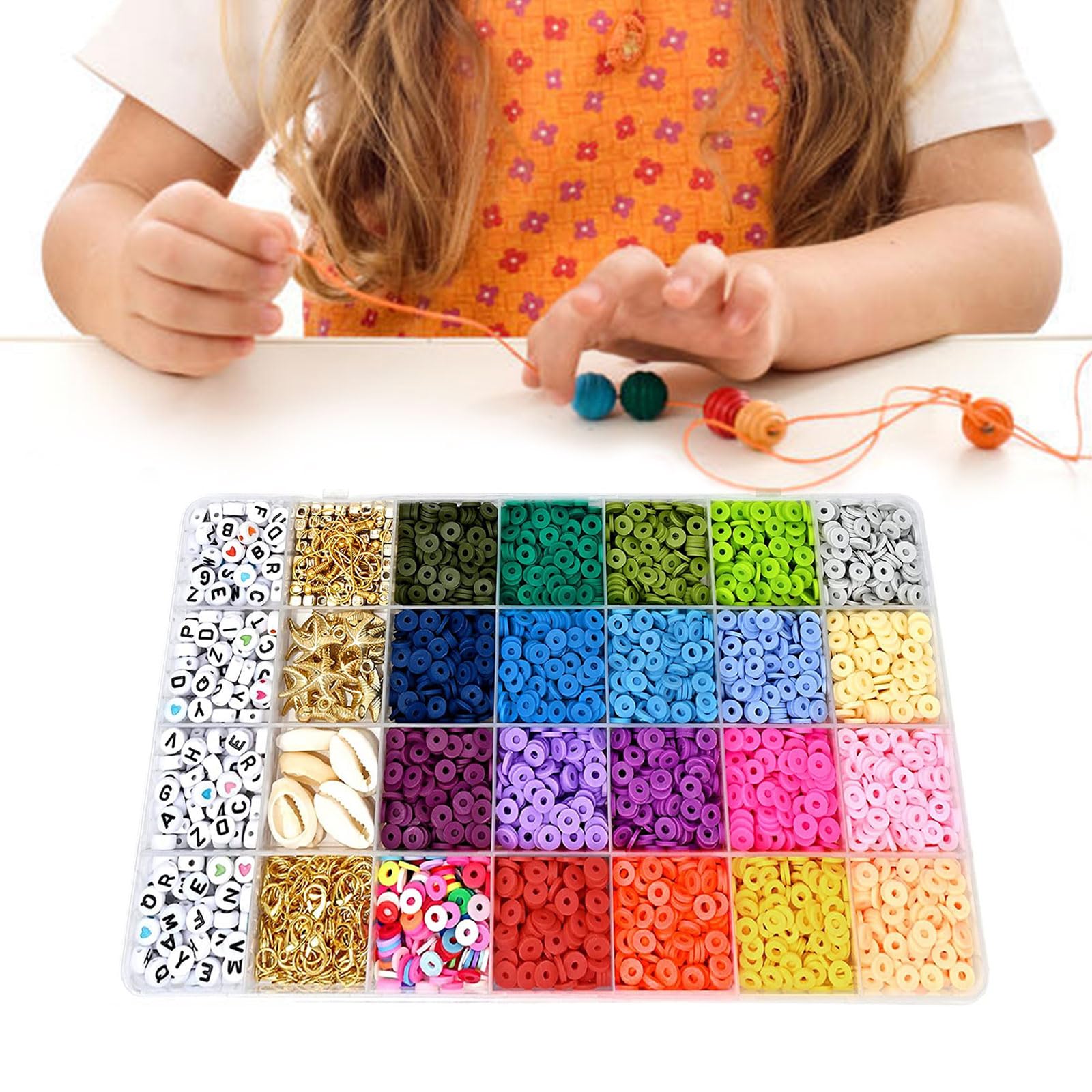 1 caja Kit de cuentas planas redondas de arcilla polimérica cuentas espaciadoras para hacer joyas pulseras collar pendiente DIY Craft Kit con colgante-J 7000 Uds