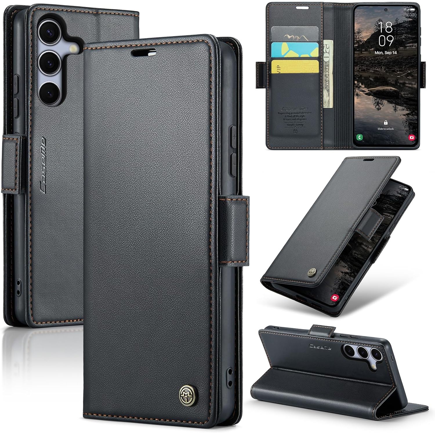 Wallet Case for Samsung Galaxy S25 FE, PU Leather Magnetic Flip Case with RFID Blocking Card Holder Kickstand for Women Men, Shockproof Durable Protective Phone Cover for Galaxy S25 FE (Black)