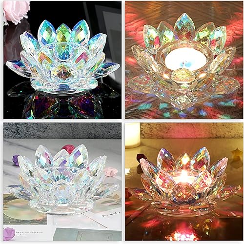 Miniatura 5 de OwnMy Portavelas votivas con diseño de flor de loto de cristal, diseño de pétalos de loto, soporte para velas de cristal para mesa de boda, centros