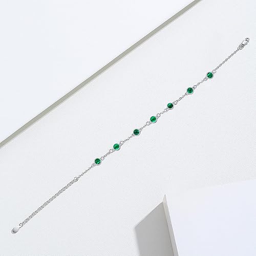 Miniatura 6 de MEDWISE Pulsera de malaquita para mujer, de plata de ley, 7 malaquitas, joyería redonda de malaquita, pulseras de cuentas de piedra natural,