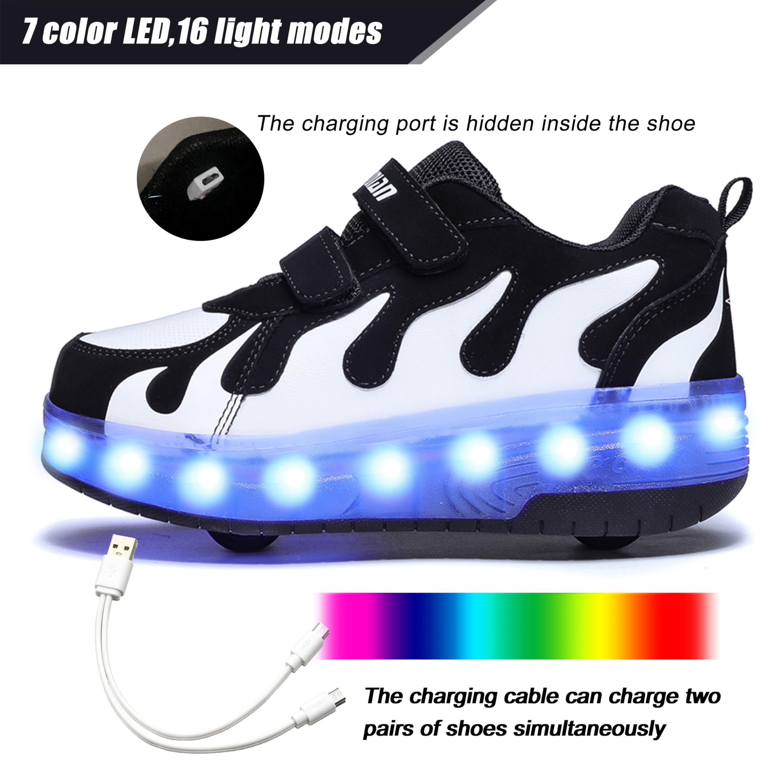 Aikuass Zapatillas de patinaje con luz LED cargables por USB, para niños y niñas