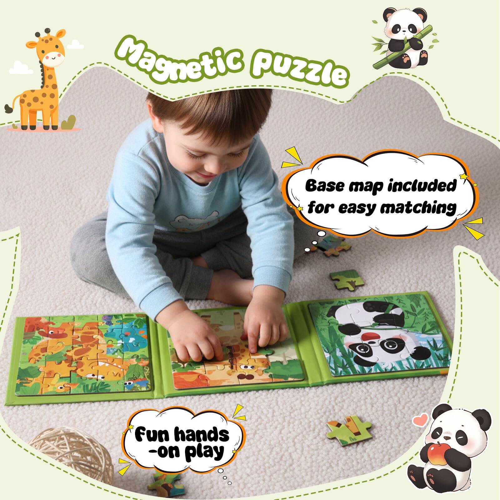 GSINODRS Rompecabezas magnéticos para niños de 3 a 5 años, juguetes de aprendizaje Montessori 3 en 1 con 9/16/25 piezas, actividad de viaje para niños pequeños de 3 a 5 años, juego de rompecabezas pre