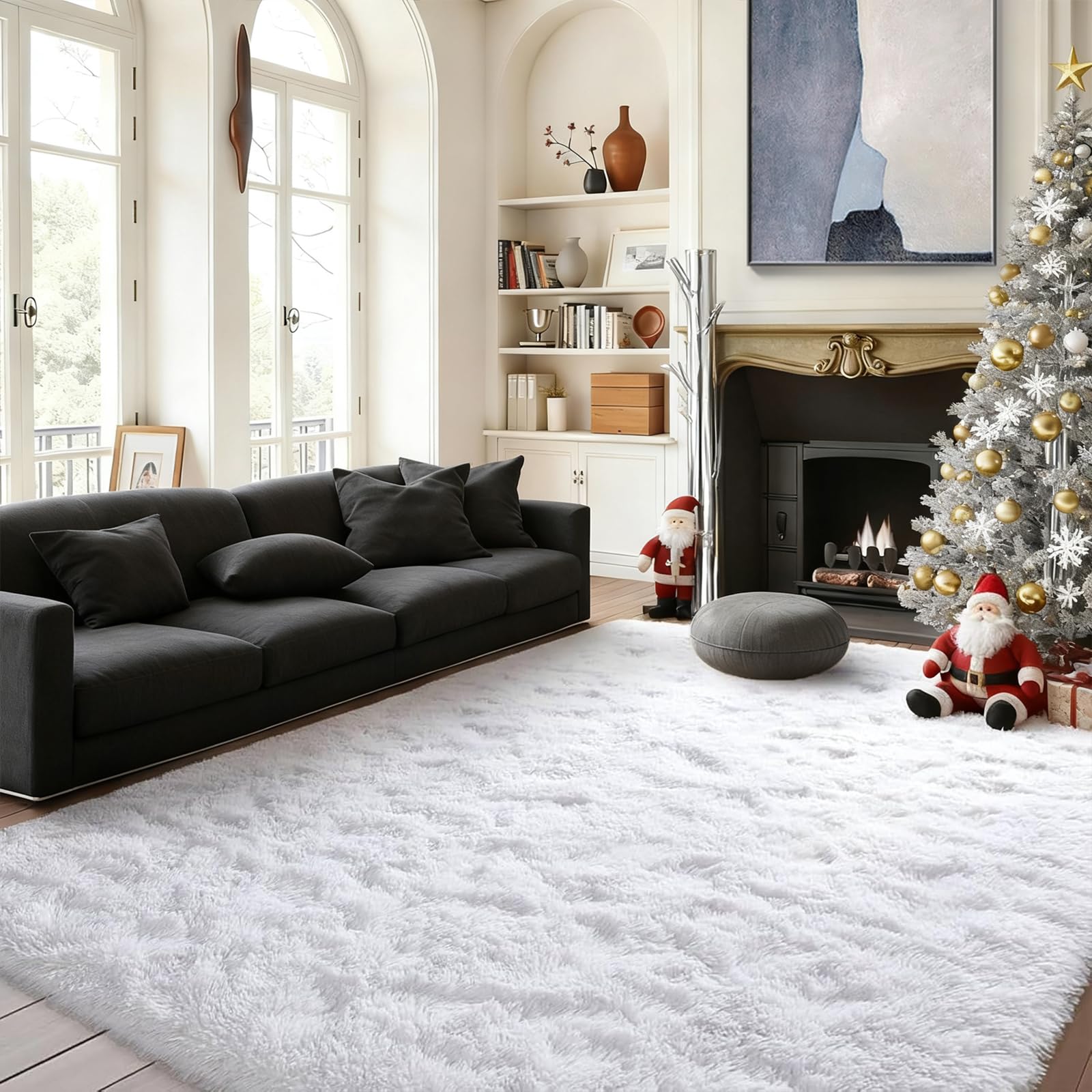 Tapis de salon super doux blanc 175x220 cm antidérapant pour protéger les sols et réchauffer la pièce