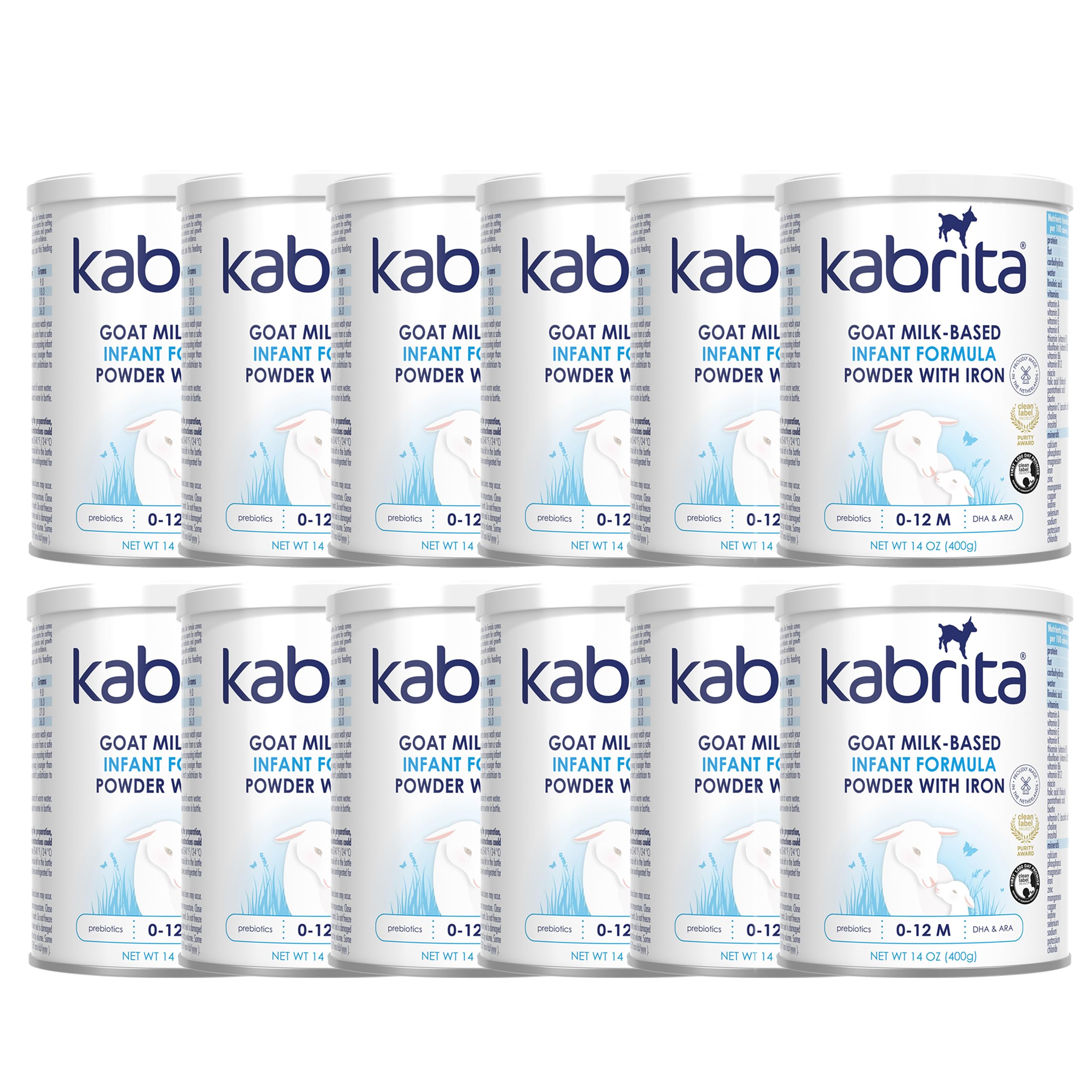KabritaGoat Milk-Based Infant Formula Powder with Iron, DHA, ARA & Prebiotics, for Infants 0–12 Months, Non-GMO, 14 oz (Pack of 12)
