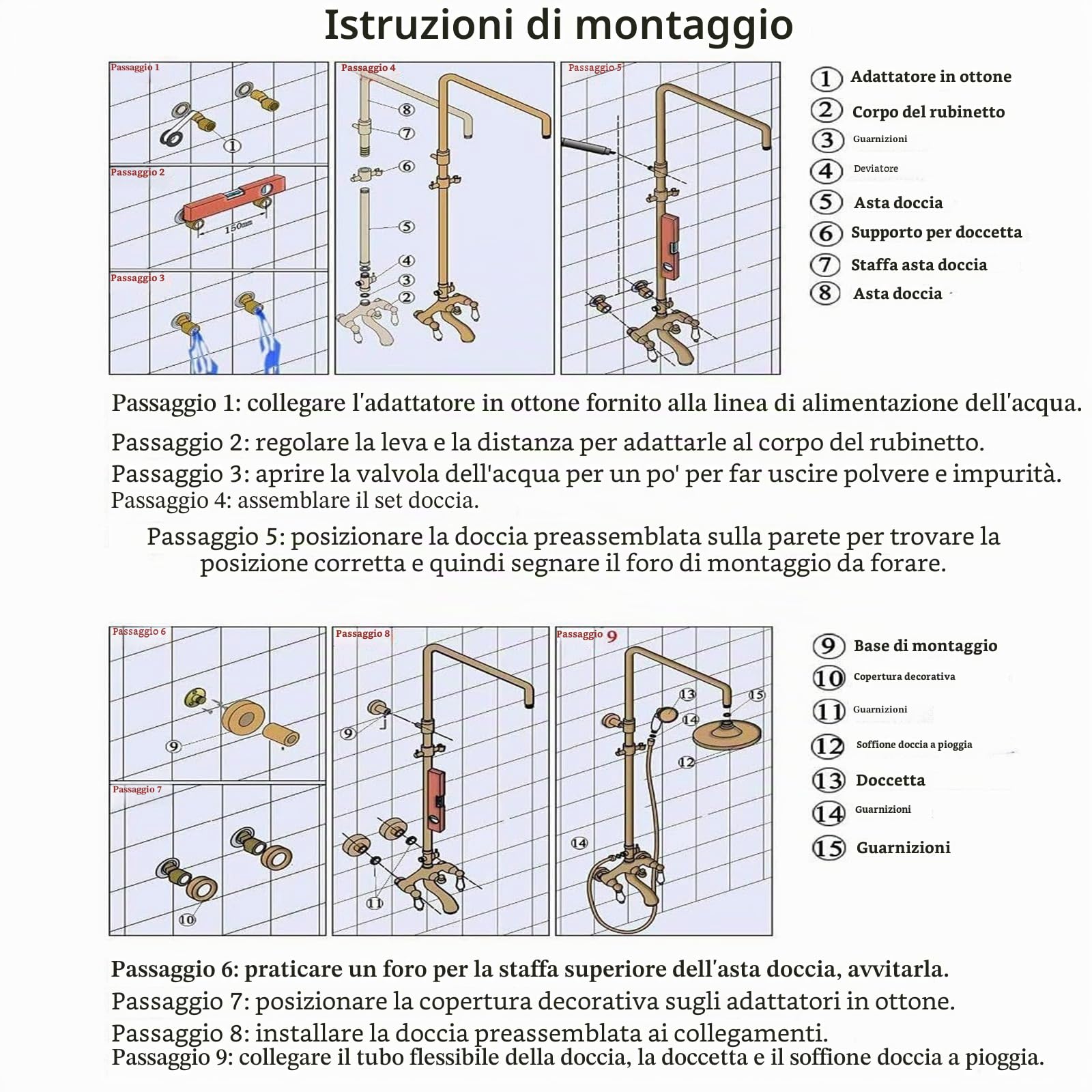 Rozin rubinetto doccia in ottone anticato con doccetta rubinetto doccia 8 pollici soffione doccia soffione doccia a pioggia con scaffale