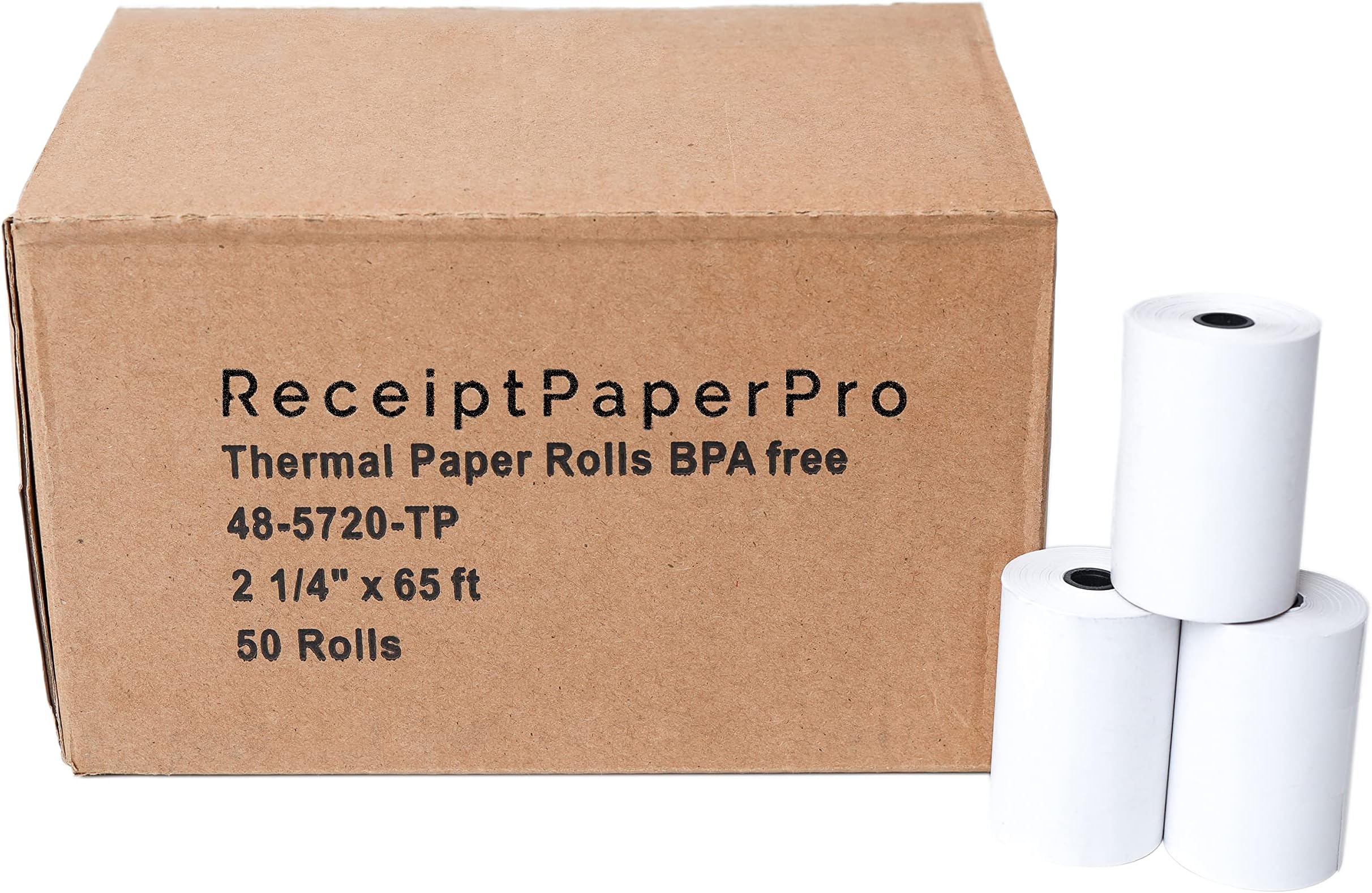 2 1/4” x 65 ft Thermal Receipt Paper Rolls, fits Ingenico Desk 3500 Desk 5000 Move 5000 Verifone t650 Pax a920, 50 Rolls/Case